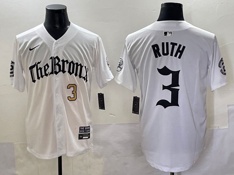 Men 2025 New York Yankees #3 Ruth White Five generations Joint Name Nike MLB Jersey style 3->new york yankees->MLB Jersey